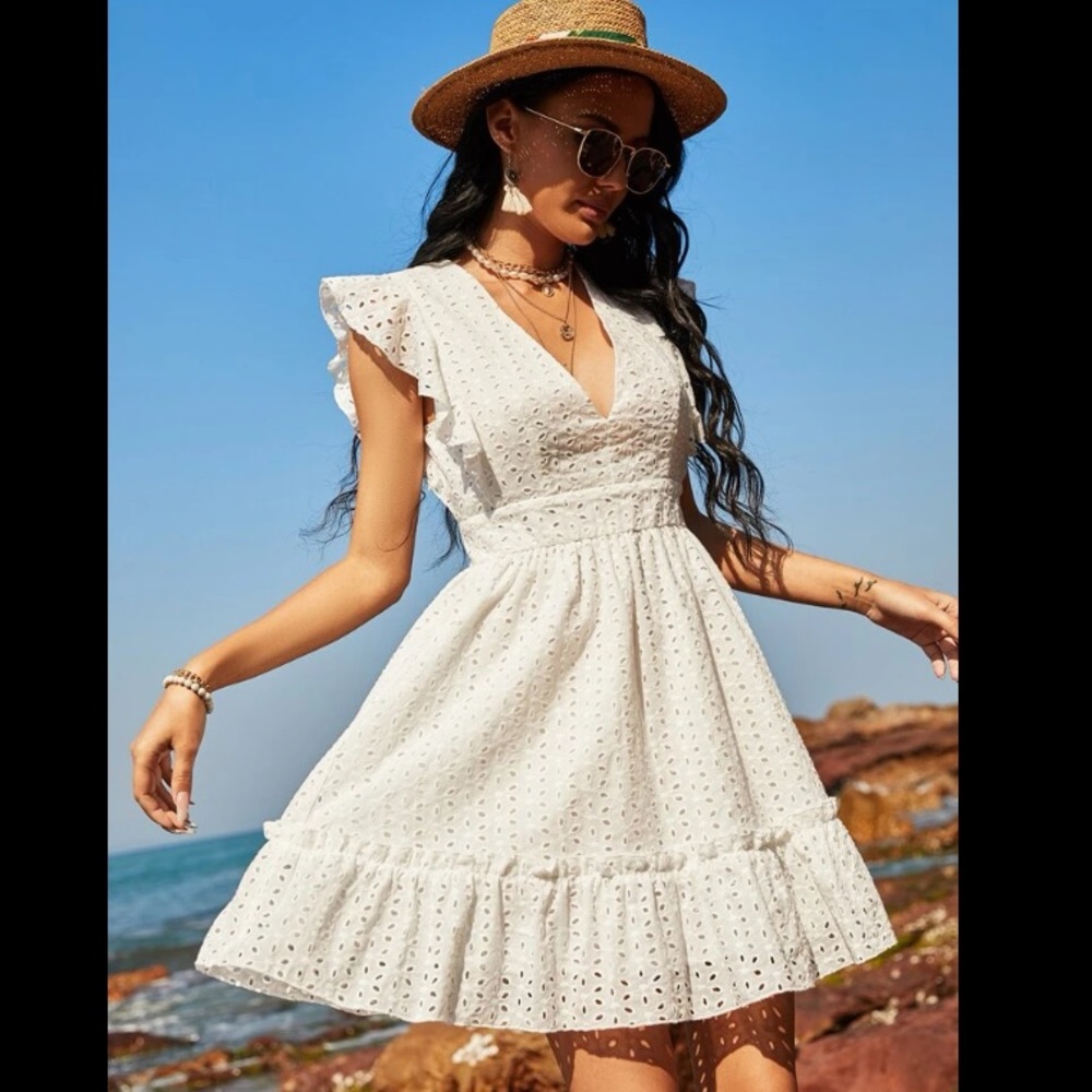Shein eyelet embroidery ruffle hem dress